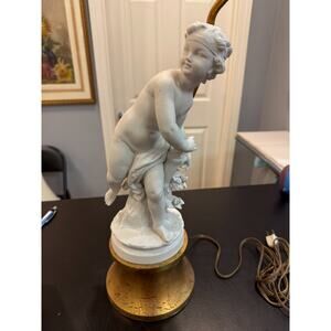 Vintage White Blanc De Chine Putti Fine Porcelain Lamp with Metal Base